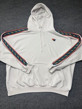 Aviator Nation Bolt Hoodie White Relaxed Retro Pullover Sweatshirt L Worn